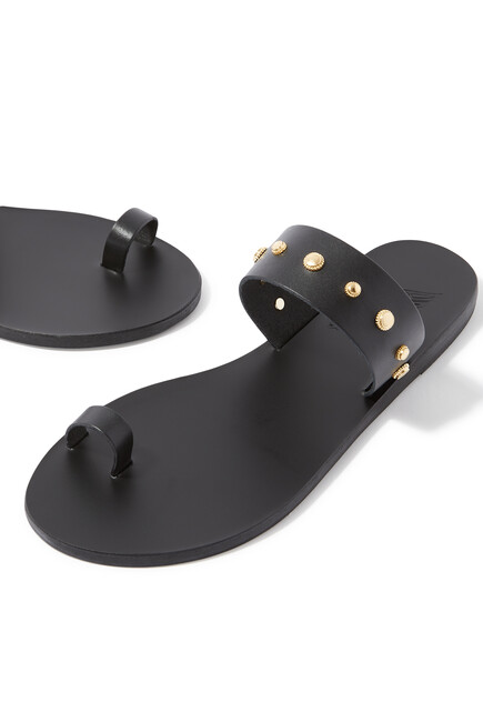 Thalia Bee Studded Leather Toe Strap Sandals